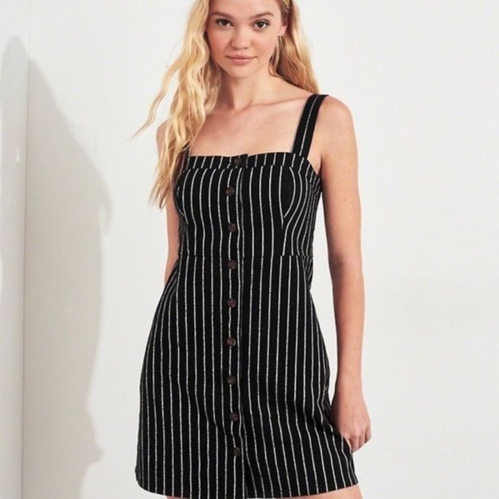 Hollister | Black & White Stripped Dress Criss Cross Adjustable Straps Size XS
